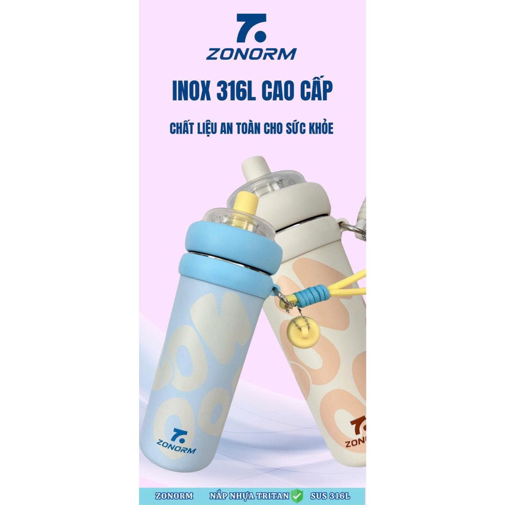 ZONORM Ly Bình Giữ Nhiệt Cao Cấp Inox 316 Ống Hút To, Ống Hút Trà Sữa Chất Liệu Tritan An Toàn 750ML | BigBuy360 - bigbuy360.vn