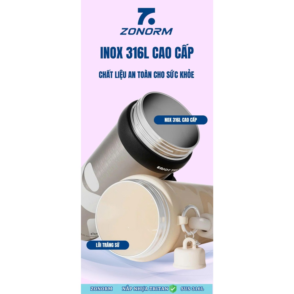 ZONORM Ly Bình Giữ Nhiệt Cao Cấp Inox 316 Ống Hút To, Ống Hút Trà Sữa Chất Liệu Tritan An Toàn 750ML | BigBuy360 - bigbuy360.vn