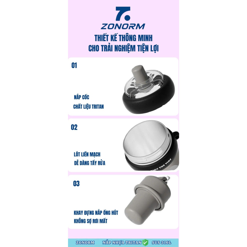 ZONORM Ly Bình Giữ Nhiệt Cao Cấp Inox 316 Ống Hút To, Ống Hút Trà Sữa Chất Liệu Tritan An Toàn 750ML | BigBuy360 - bigbuy360.vn
