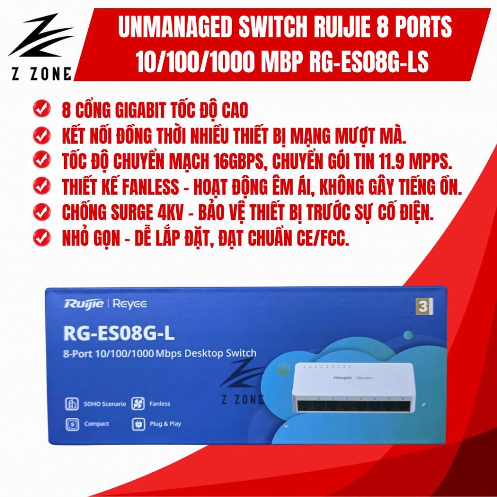 Thiết bị chuyển mạch Unmanaged switch Ruijie 5/8 ports 10/100/1000 Mbp RG-ES08G-Ls RG-ES05G-L