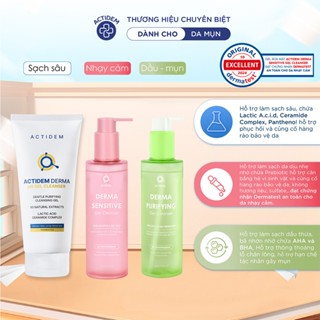 Gel rửa mặt ngừa mụn cho da dầu, nhạy cảm, da hỗn hợp Actidem Derma pH/Sensitive/Purifying Gel Cleanser 30/150/180ml