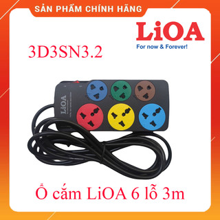 Ổ cắm LiOA 6 lỗ 3m 3D3SN3.2 đa năng 3 chấu kéo dài chính hãng