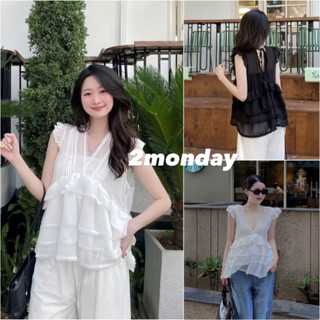 [TẶNG ÁO QUÂY/ SẴN] ÁO KIỂU NỮ CỔ V CÁNH TIÊN XẾP LY BÈO TẦNG SIÊU XINH 2MONDAY A58