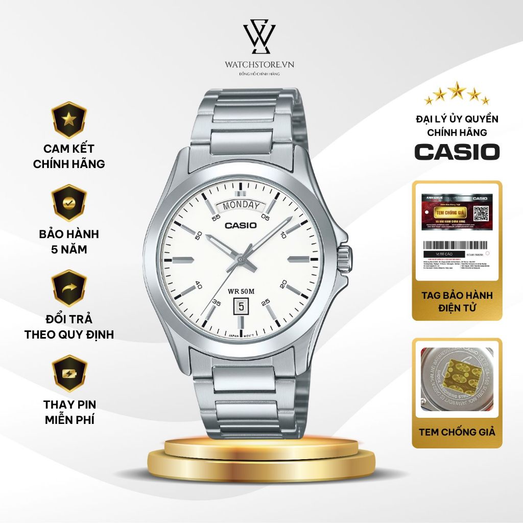 Đồng hồ Casio 39.5mm Nam MTP-1370D-7A3VDF  Kính Khoáng Chống Nước Dây Kim Loại Không Gỉ Chính Hãng -