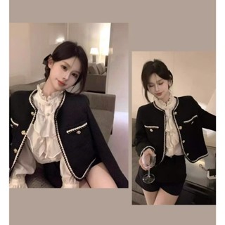 Áo dạ tweed phối viền thừng trắng hàng dày dặn phong cách tiểu thư sang chảnh HMBOUTI SP22