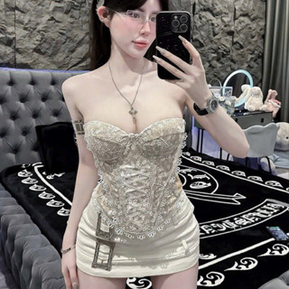  Áo Corset Ren Nữ Gợi Cảm Áo Cúp Ngực Có Mút Ôm Body Dây Rút Tôn Eo 