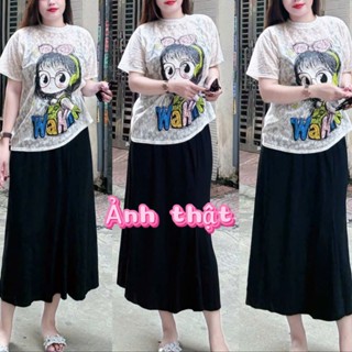 Set đồ nữ bigsize 60-90kg, set bộ áo ren tơ thêu hoa in hình cô gái phối chân váy đuôi cá dáng dài thanh lịch