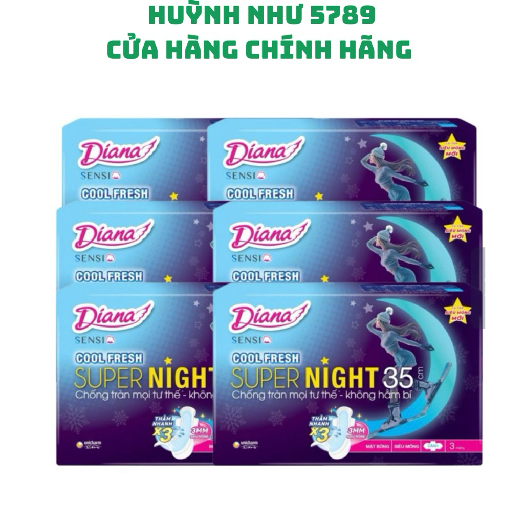 [CHÍNH HÃNG]Lốc 6gói Băng vệ sinh ban đêm Diana sensi cool fresh có cánh 3 miếng