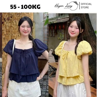 ÁO vai chun tay bồng 2 TẦNG kèm nơ cổ thiết kế áo kiểu trẻ trung năng động dịu dàng hot trend Huyền Lucy Bigsize