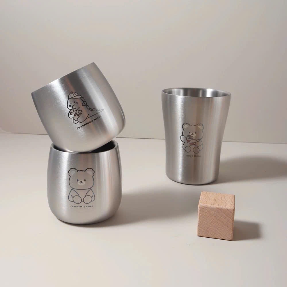Cốc inox 304 cao cấp khắc laser họa tiết cute-Cốc Inox 2 lớp chống nóng-Ly Inox 304 2 lớp chống gỉ