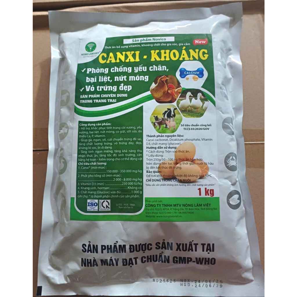CANXI KHOÁNG  1kg- phòng chống yếu chân, bại liệt, nứt móng, vỏ trứng dày,đẹp trên gà, vịt, heo, bò, trâu, dê...