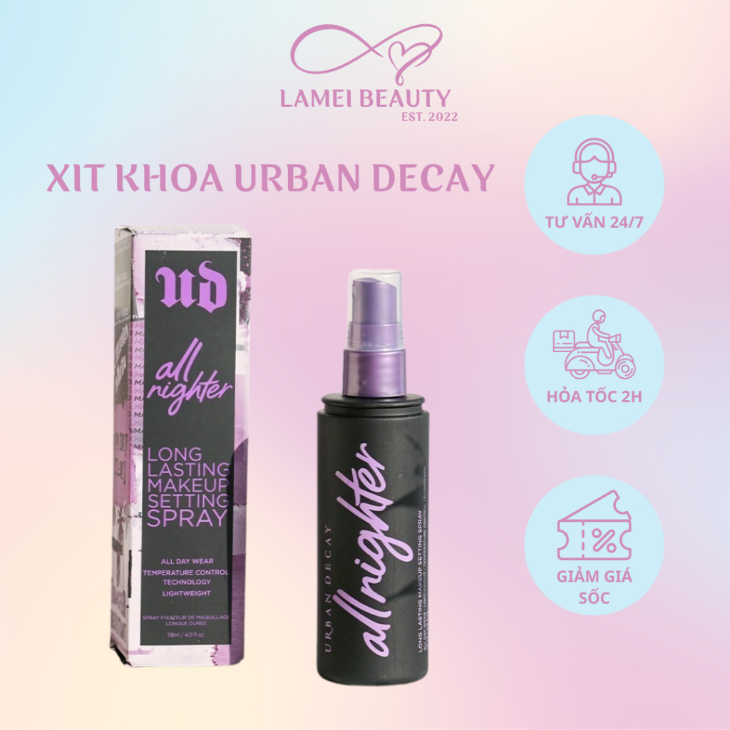 Xịt khóa Urban decay 118ml Xịt khoá nền makeup Urban Decay All Night Cố Định, Khoá Trang Điểm,không 
