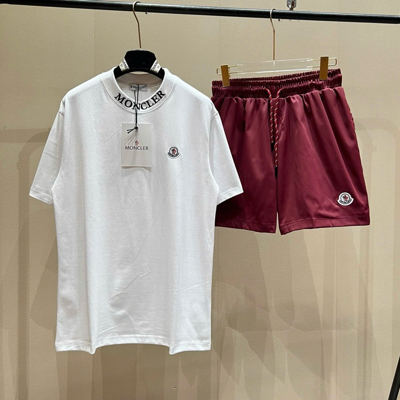 Đồ bộ quần áo nam mùa hè PB cotton thêu logo ngực phối dệt chữ bo cổ phối quần gió basic boy phố