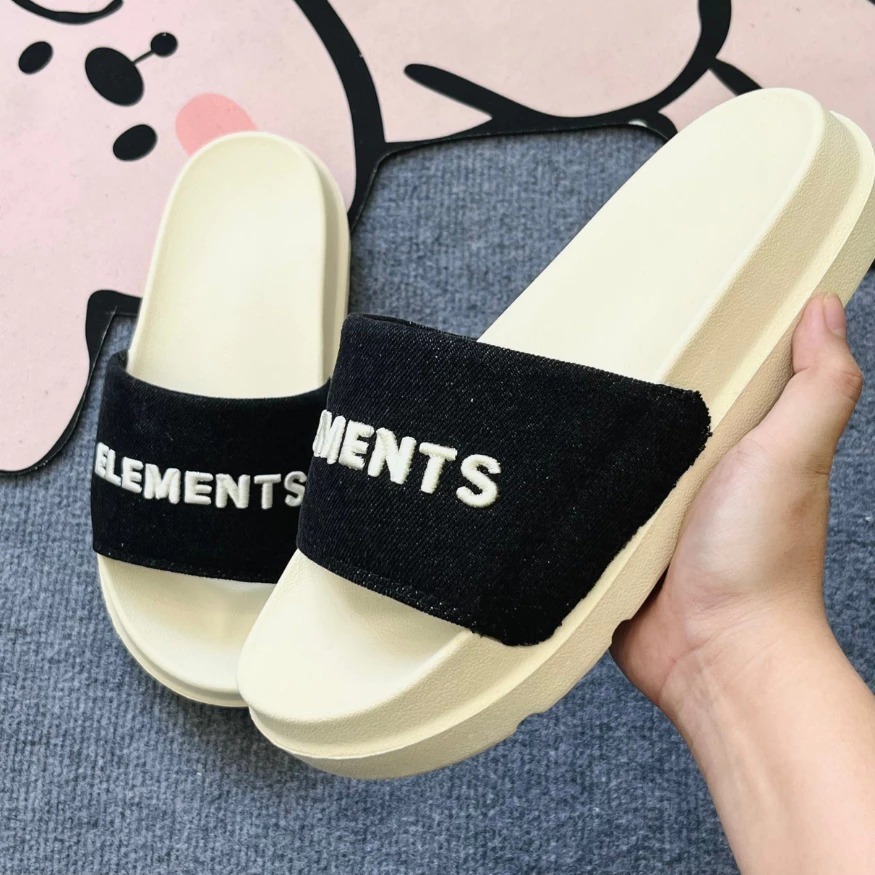 EE07 - Dép Elements Denim unisex chữ thêu - Dép  Elements vải jean đế bằng nam n