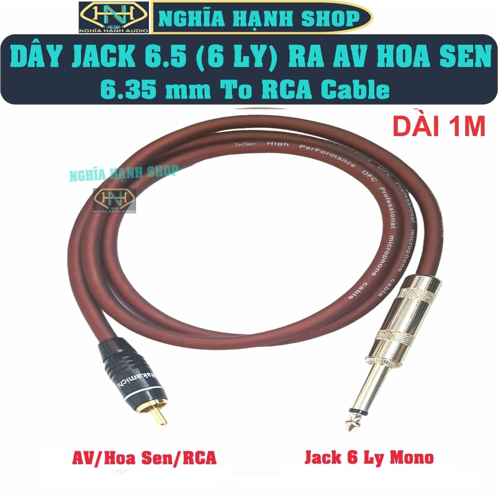 Cáp AV ra Jack 6.5 Dài 1M ( 1 Dây) - Dây 6 Ly ra AV Hoa sen - Dây 6 ly Mono ra AV - Jack 6.5 ra AV -