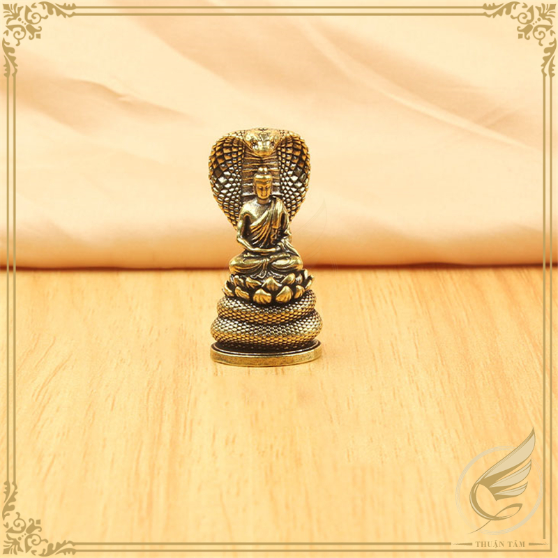 Decor Mini, Tượng Đồng Nhỏ Phật Giáo Thần Rắn Naga Che Mưa cho Đức Phật Thích Ca Bằng Đồng Thau - Đồ