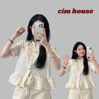 Áo sơ mi nữ chấm bi cổ sen phối bèo,áo kiểu nữ phối bèo tiểu thư xinh xăn - MA307 CIMHOUSE