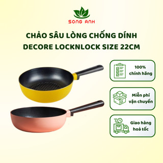 Chảo sâu lòng chống dính Decore LocknLock LDE1225IH size 22cm - chảo màu hồng - màu vàng