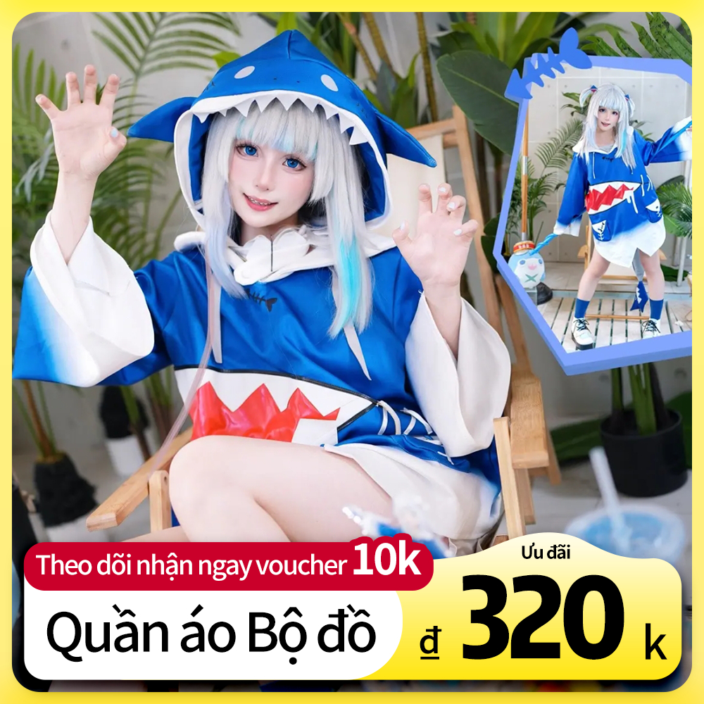 Gura Cosplay Trang Phục Gawr Váy Cá Mập Dễ Thương Full Bộ Kèm Tóc Giả Hóa Trang Nữ Anime Cute