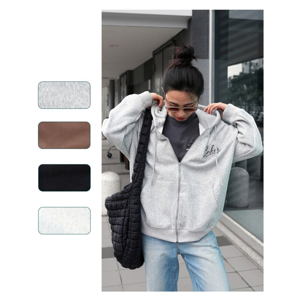 Áo Khoác Hoodie ZIP nỉ 2 da mũ trùm form rộng nam nữ CNKOR