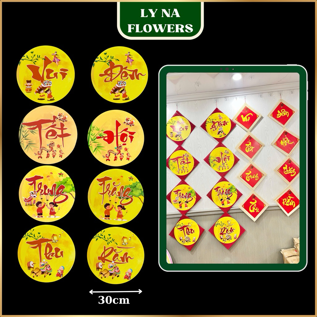 Chữ Thư Pháp Trang Trí Decor Trung Thu 30cm Dán Mành Tre Mẹt Tre - Vui Tết Trung Thu và Đêm Hội Trăng Rằm