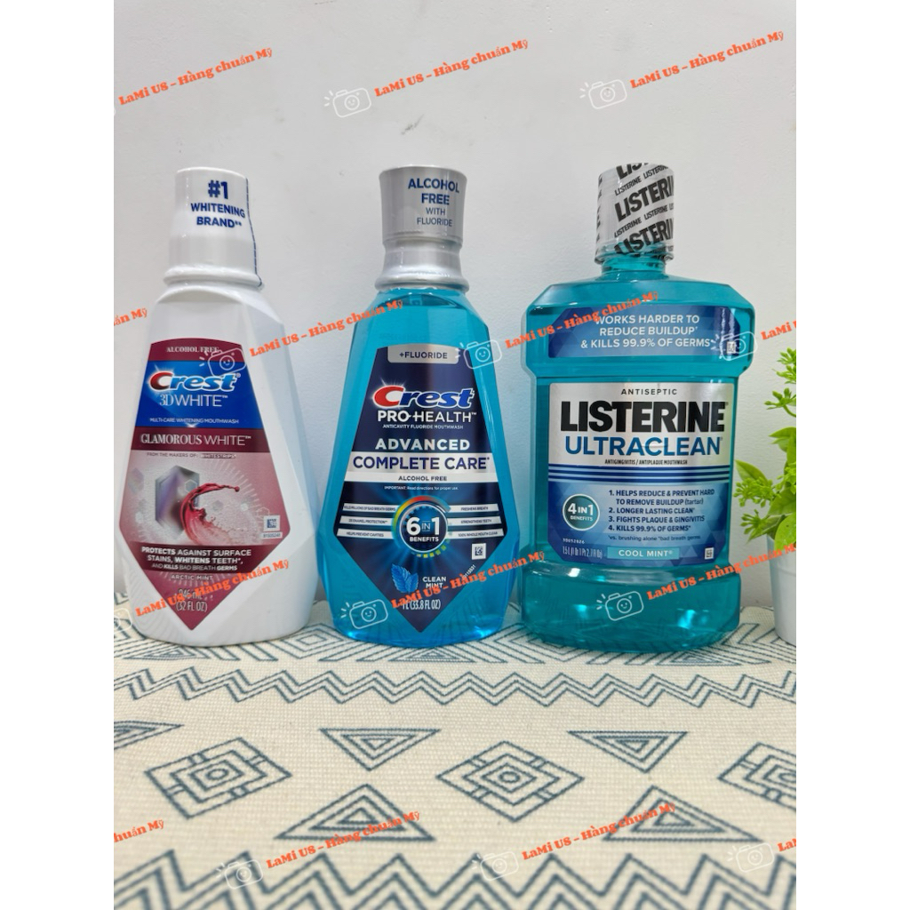 Nước xúc miệng Crest 3D White - Crest Pro Health - Listerine Ultraclean