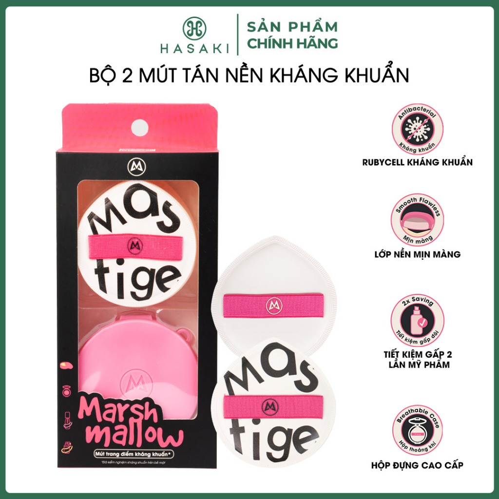 Bộ 2 Mút Tán Nền Kháng Khuẩn Mastige Marshmallow Mềm Mịn Hasaki Sản Phẩm Chính Hãng