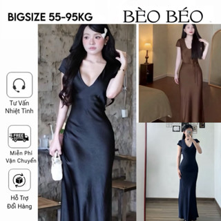    BÈO BÉO BIGSIZE  VÁY LỤA MAXI CỔ TIM TAY NGẮN FORM ĐUÔI CÁ BIGSIZE 60-90KG 