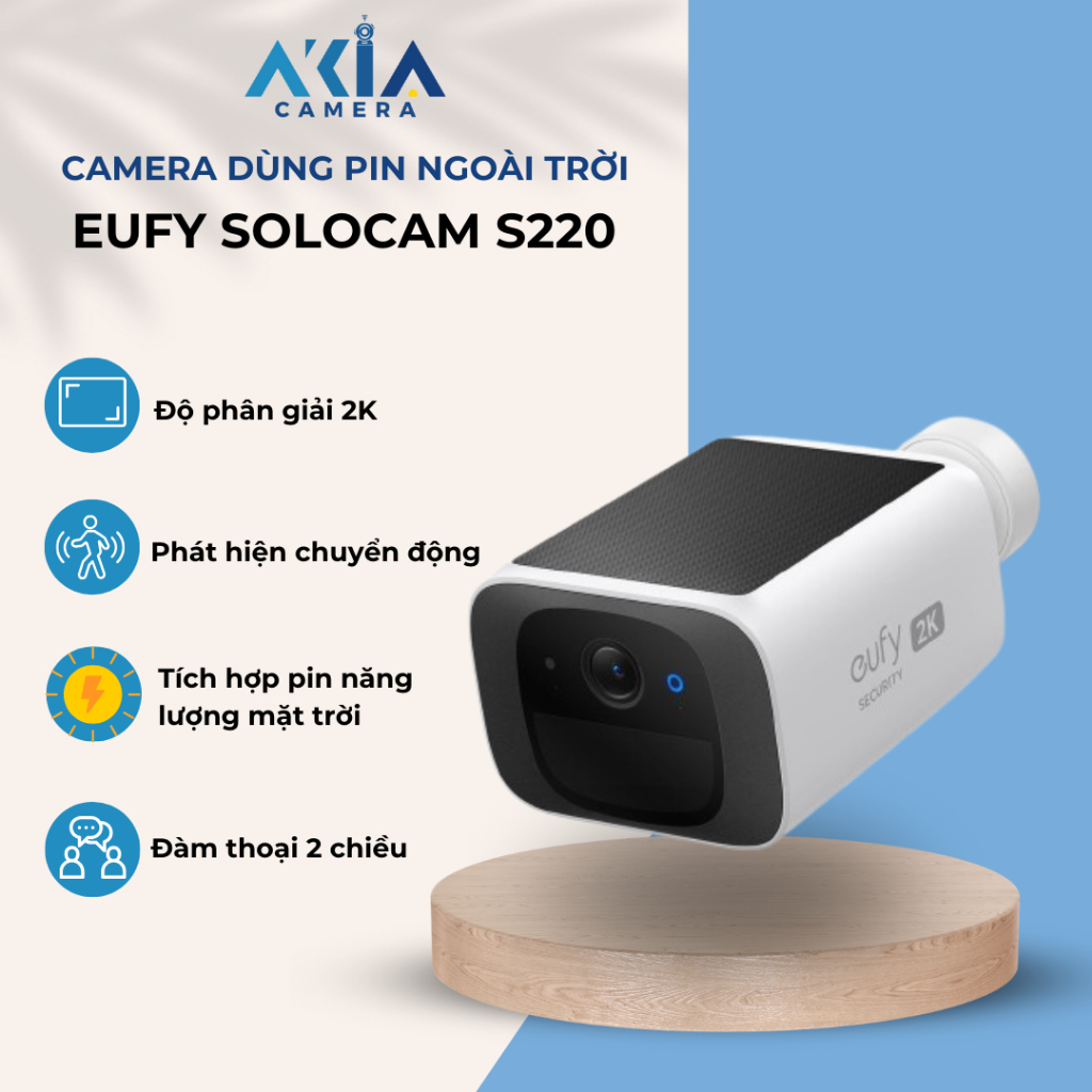 Camera dùng pin Eufy Solocam S220 2K không dây ngoài trời, tích hợp tấm pin năng lượng mặt trời