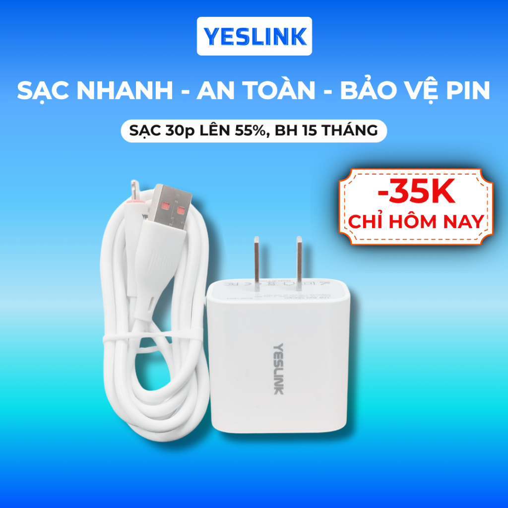 Bộ sạc nhanh 12W YESLINK cao cấp bảo hành 15 tháng lỗi 1 đổi 1 sạc nhanh không nóng máy
