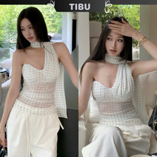  Áo Cúp Ngực Phối Choàng Cổ Chấm Bi TIBU Áo Kiểu Nữ Tôn Dáng Thanh Lịch Sang Chảnh Đi Chơi Dạo Phố Tiệc B547 