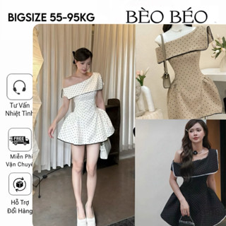 [ BÈO BÉO BIGSIZE ] MINIDRESS - VÁY THIẾT KẾ LỆCH VAI CHẤM BI TÙNG XOÈ 3 MÀU BIGSIZE 60-90KG