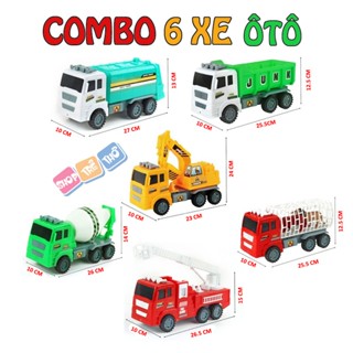 COMBO 6 XE ô tô đồ chơi, xe bồn, xe ben, máy xúc, xe môi trường, xe chở thú, xe cứu hỏa chạy đà cho bé