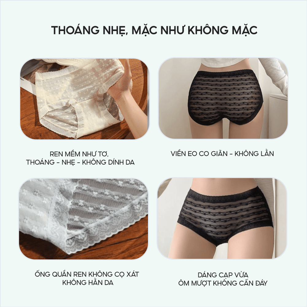 Quần lót ren nữ đáy tơ tằm Santony thoáng khí ôm sát vải ren không vết hằn mỏng nhẹ kháng khuẩn 2683 | BigBuy360 - bigbuy360.vn