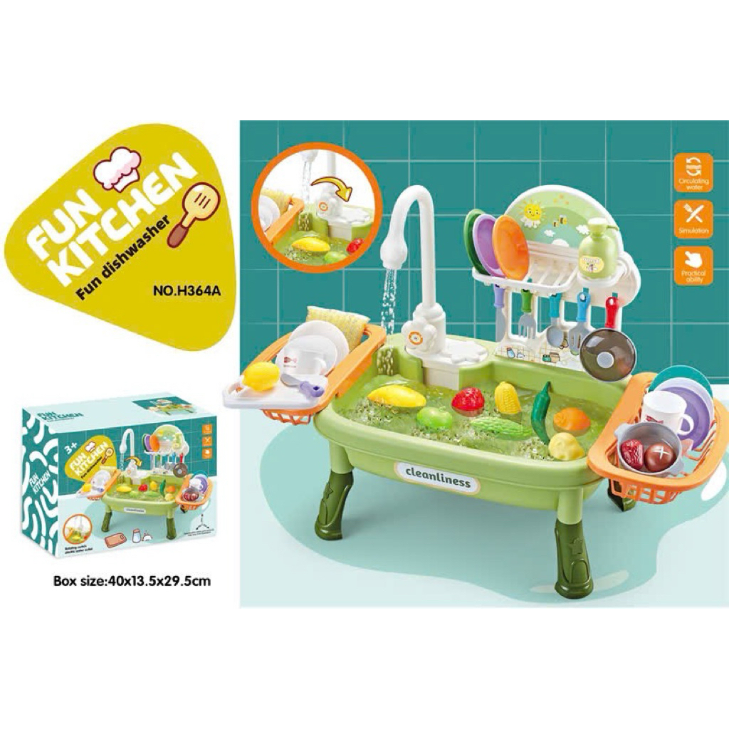 Bộ Đồ Chơi Bồn Rửa Chén Mini Có Vòi Nước Tuần Hoàn Cho Bé – Mô Phỏng Nhà Bếp Kèm Dụng Cụ Nấu Ăn Mã H364A