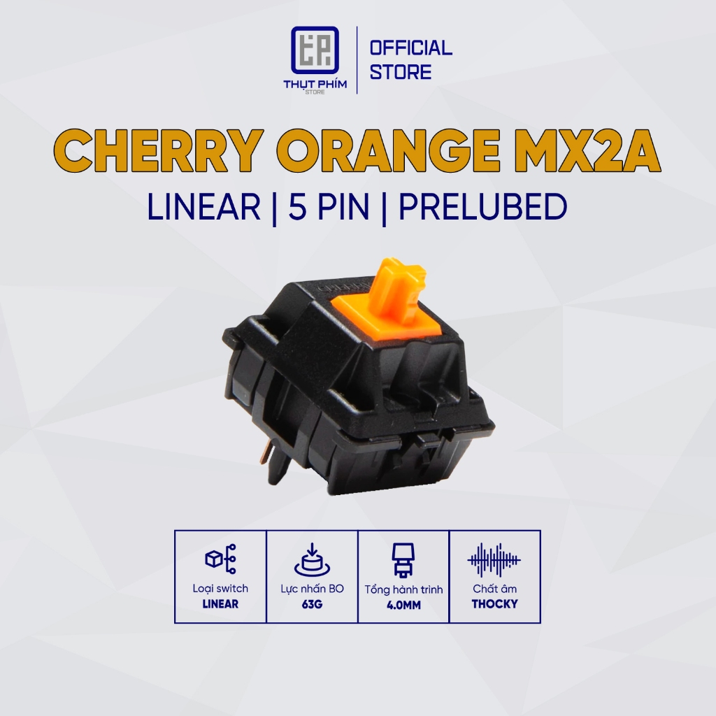 Switch Cherry "Hirose" Orange MX2A Linear Công tắc bàn phím cơ 5 pin lực nhấn 63g Thụt Phím Store