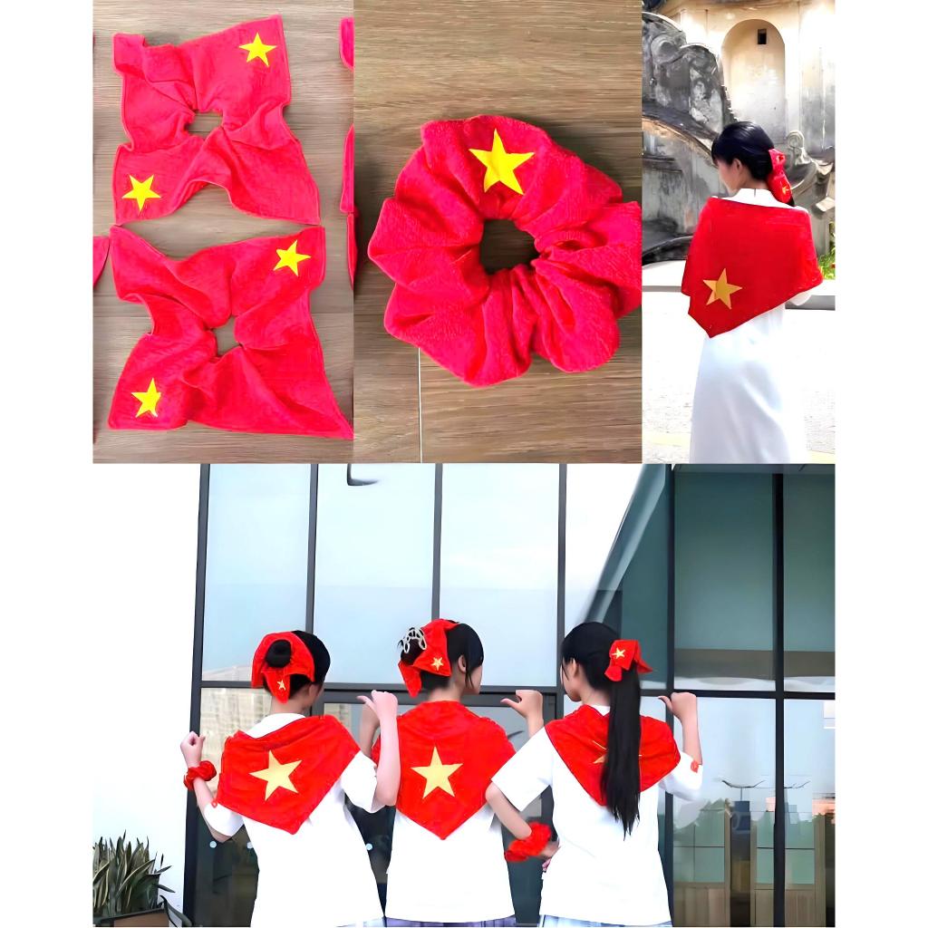 Set 3 món khăn choàng vai sao vàng + scrunchies sao vàng + Băng tay sao vàng
