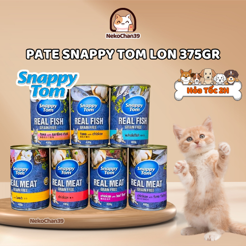 Pate SNAPPY TOM Lon 400g Real Fish & Real Meat Cho Mèo, Thức ăn ướt Snappy Tom thịt cá thật dạng lon