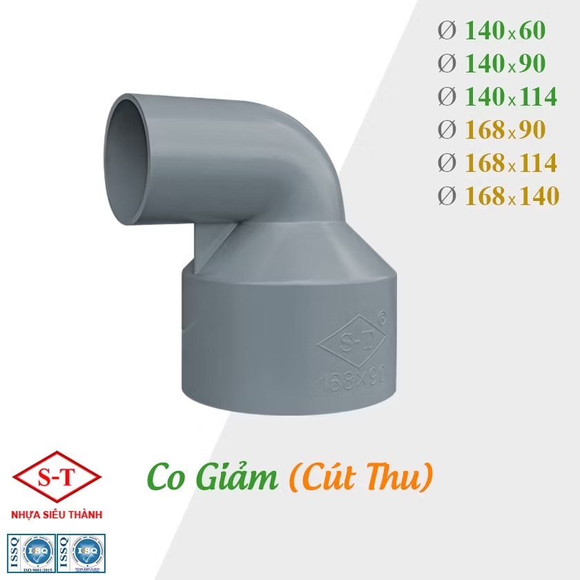 Co Giảm, Cút Thu PVC phi 140x60/90/114, 168x90/114/140, phụ kiện ống nước SIÊU THÀNH