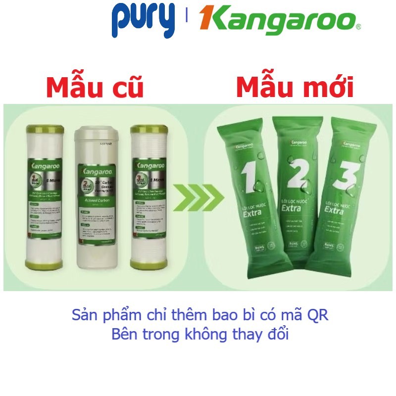 Bộ lõi lọc nước Kangaroo số 123 (PP 5M, Active Carbon, PP 1M)- Chính hãng - [Mẫu mới Kangaroo Extra]