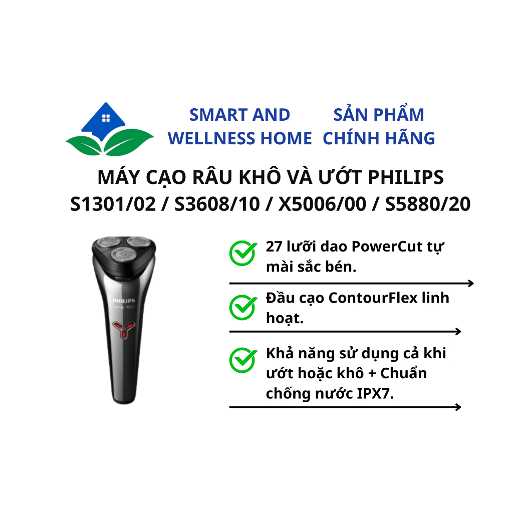 Máy cạo râu khô và ướt Philips S1301/02 / S3608/10 / X5006/00 / S5880/20 / S7886/50