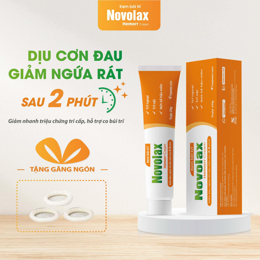 Kem Bôi Trĩ  Novolax Hemorr Cream, Giảm đau, giảm ngứa rát hậu môn nhanh chóng (Tặng Găng Ngón)
