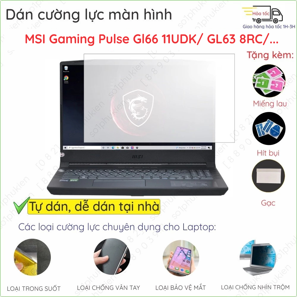 Dán màn hình cường lực MSI Gaming Pulse GL66 11UDK/ GL63 8RC 15.6" inch nano dẻo trong suốt, nhám, b