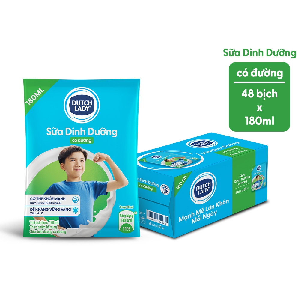 Thùng 48 bịch sữa tiệt trùng có đường Dutch Lady Canxi & Protein 220ml