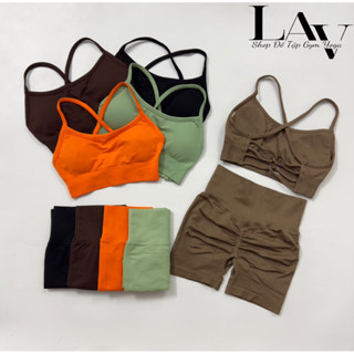 Set đồ tập quần ngắn chun mông áo bra đan lưng MITAO mix set - LAV Activewear