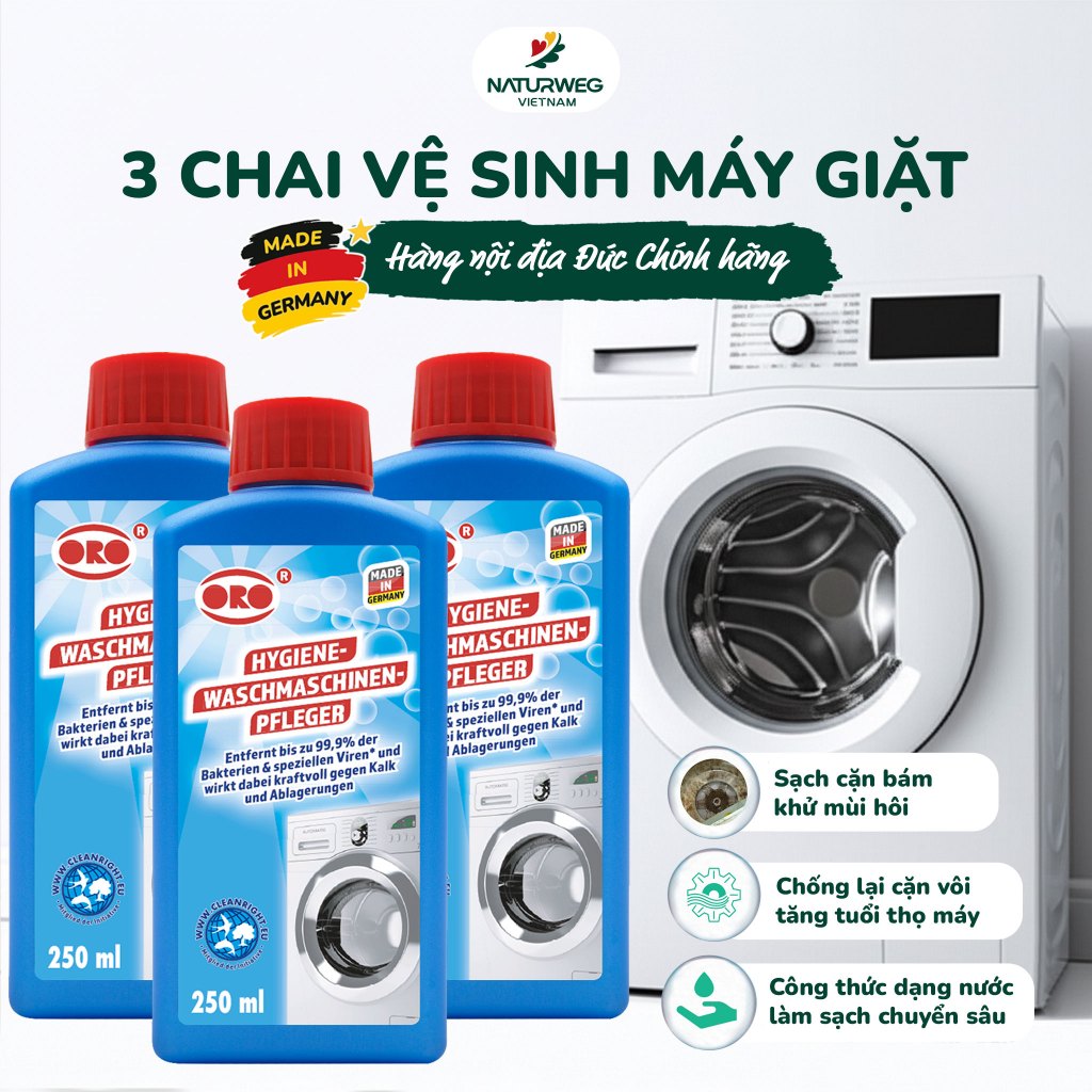 [Nội Địa Đức] Combo 3 Chai Tẩy Lồng Máy Giặt ORO Làm Sạch Cặn Bẩn Lồng Giặt Vệ Sinh Lồng Máy Giặt, Đường Ống