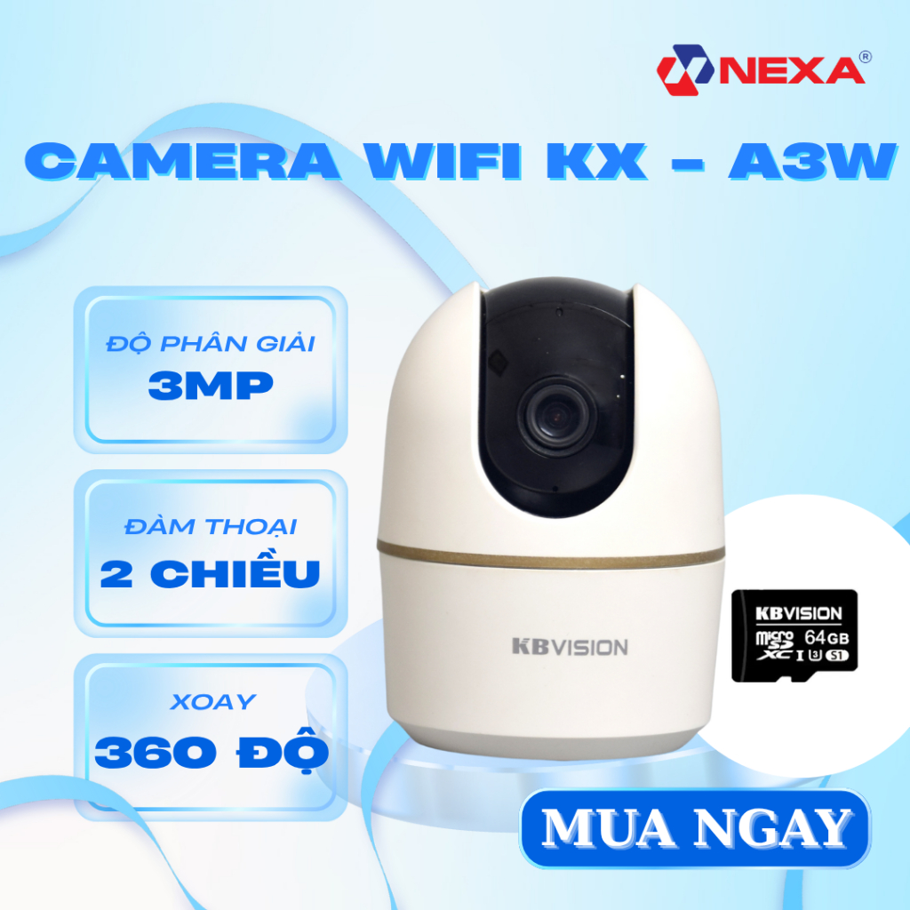 (Có Quà Tặng Kèm) Camera Wifi KBVISION KX-A3W, Xoay 360 Độ, 3MP, Đàm Thoại 2 Chiều - Hàng Chính Hãng