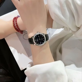 Đồng Hồ Nữ Dinimi Dây Trơn Mặt Đen - Viền Đá