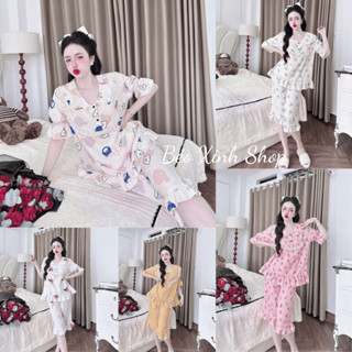 Đồ Bộ - Đồ Ngủ Lửng Pijama Bigsize 50-100kg Vải Lụa Nhật Phối Ren Tiểu Thư Mềm Mịn Mát Nữ Women Quần Ngủ Áo Ngủ - A.5216