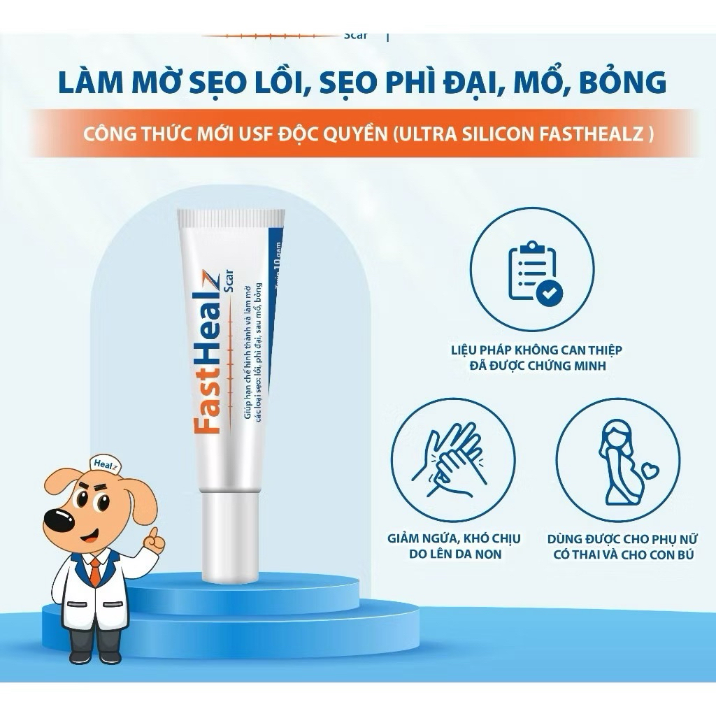 Gel mờ sẹo Fasthealz Scar - Hỗ trợ làm mờ vào làm phẳng sẹo lồi, sẹo phì đại, sẹo bỏng